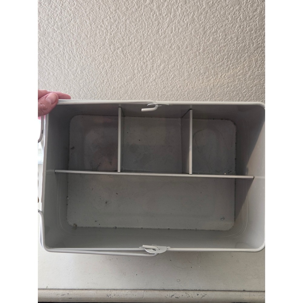 Rae Dunn Housekeeping Metal Cleaning Caddy White Farmhouse Organizer with Handle - Picture 4 of 10